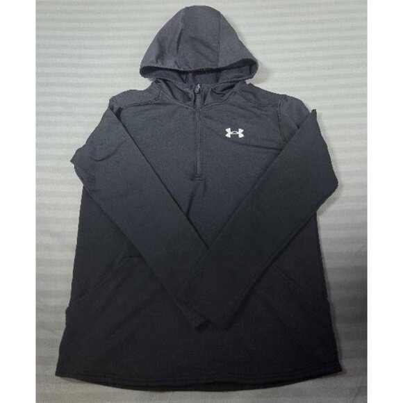 Under Armour Hoodie Youth Large Black 1/4 Zip Pullover Logo Kangaroo Pocket - Picture 1 of 10